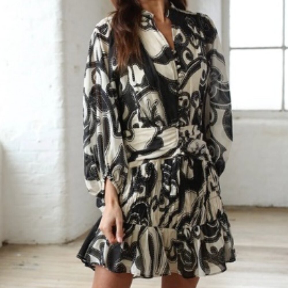 Devotion TWINS dress Ftelia black and ivory cotton buttons ruching short
